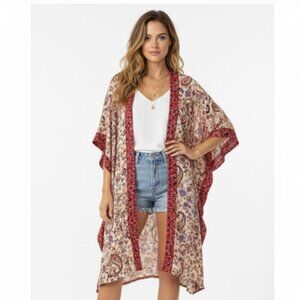 New Artesia size XL/XXL Paisley Floral Boho Open Front Long Kimono Duster